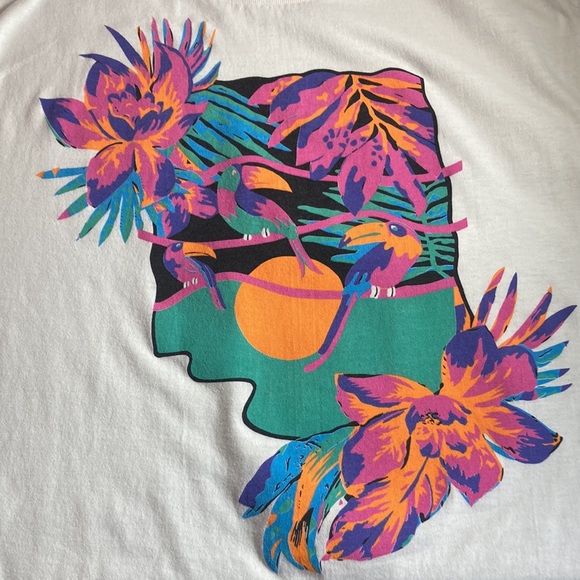 VTG Sport Gear White Tropical Hawaiian Floral T Shirt USA Adult Medium 50/50 - Picture 6 of 9